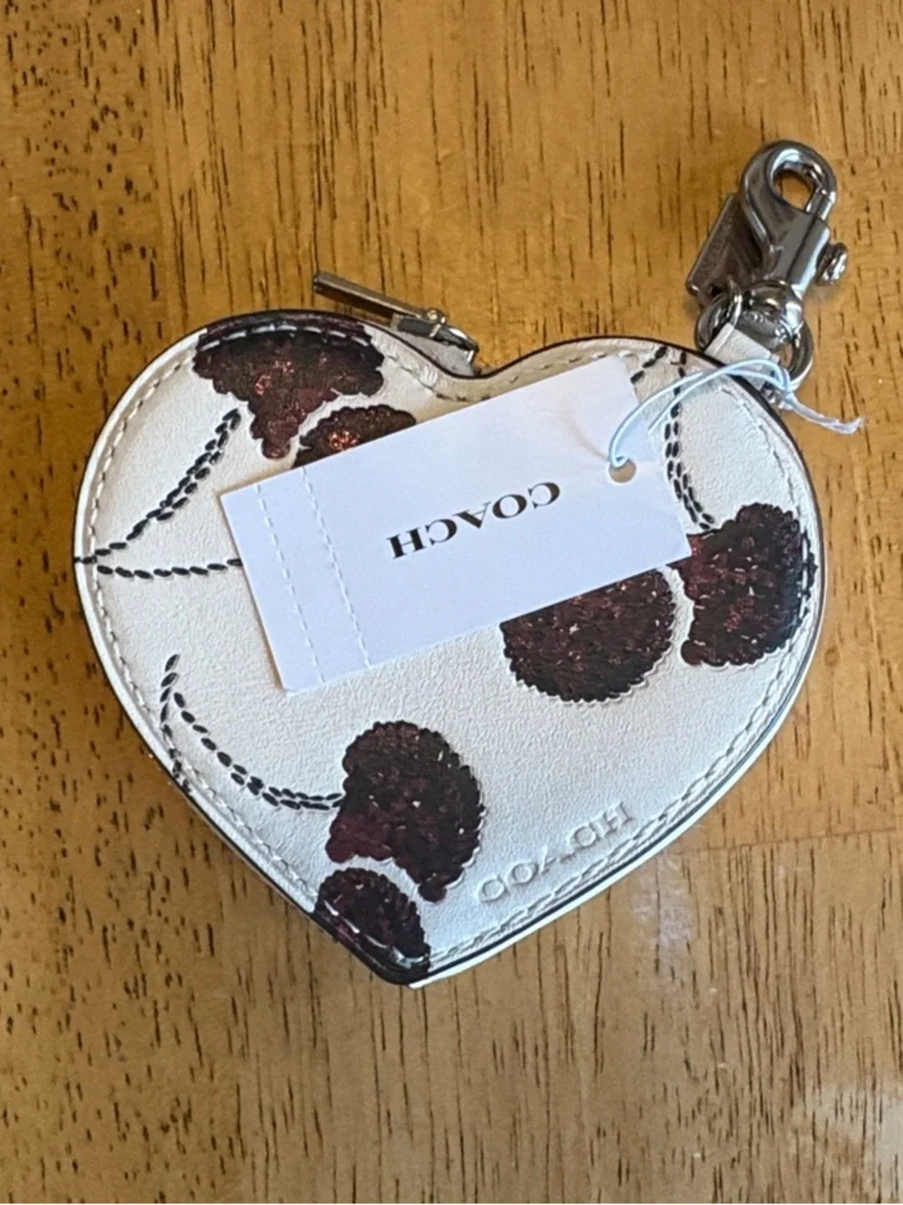 NWT Coach White Heart Cherry Charm Keychain with Silver Hardware - Picture 1 of 1